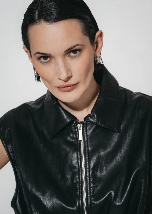 Jane Lushka Alora Eco Leather Vest Black