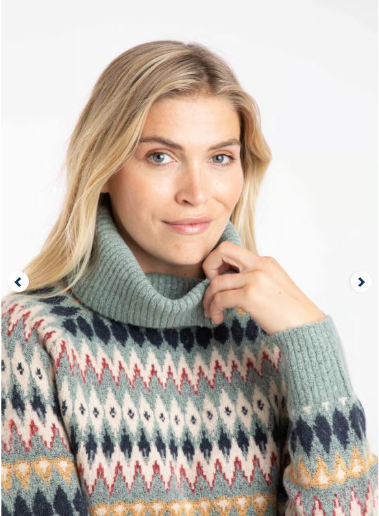 Weird Fish Annecy Eco Fair Isle Roll Neck Jumper - Sea Mist