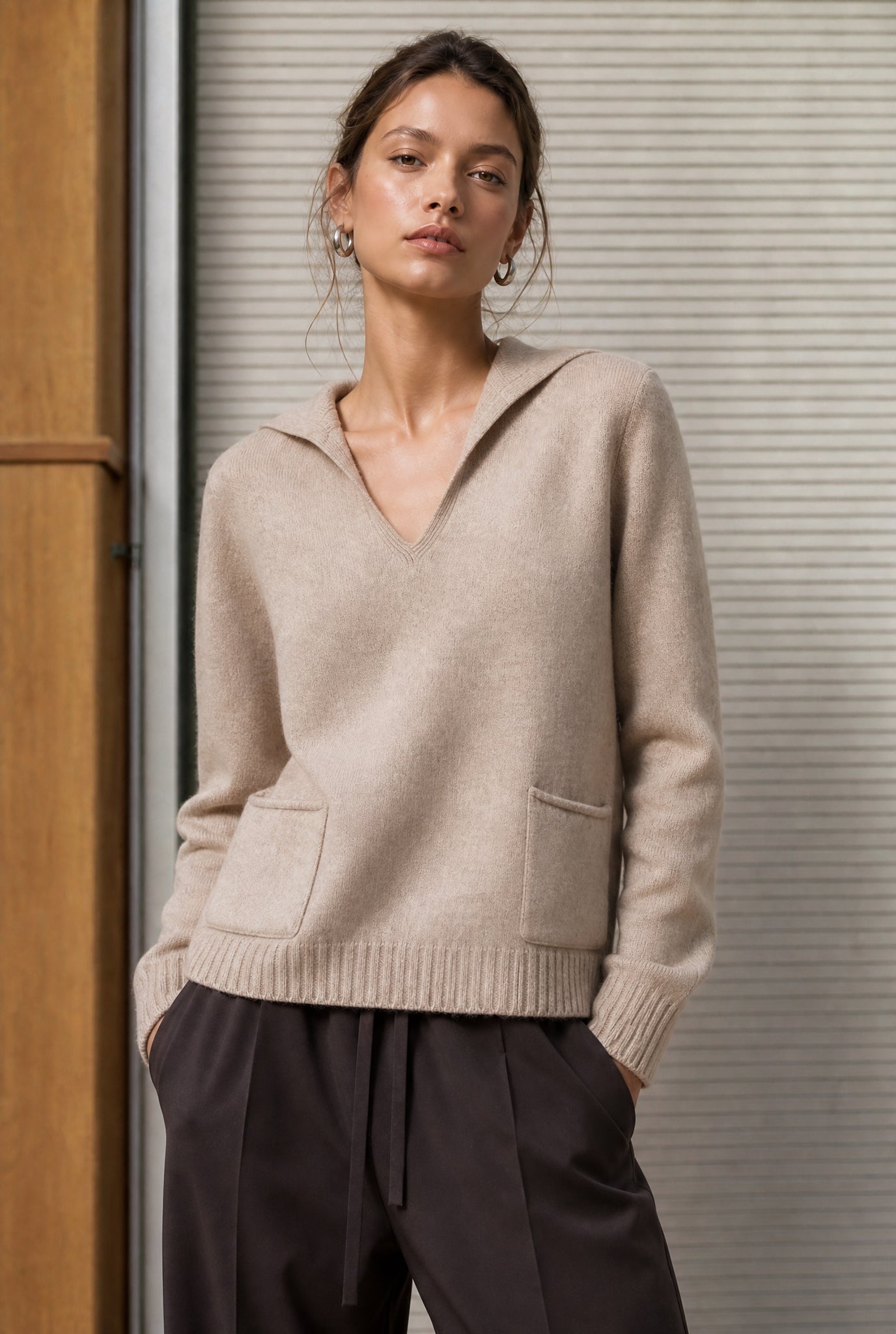 Jane Lushka V-neck Dyed Viscose Pullover Camel