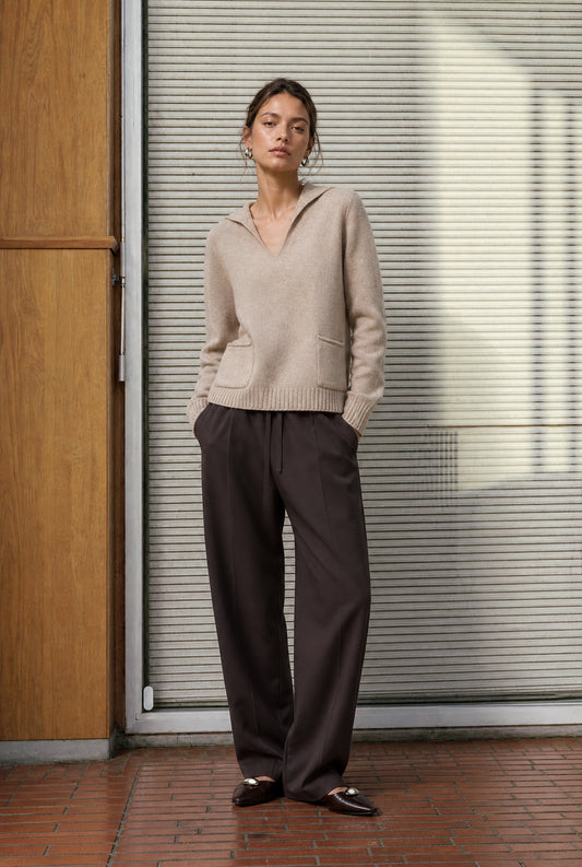 Jane Lushka V-neck Dyed Viscose Pullover Camel
