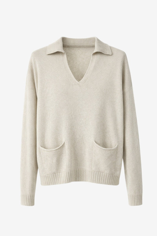 Jane Lushka V-neck Dyed Viscose Pullover Ecru