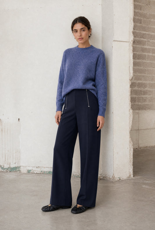 Jane Lushka Velvety Wool Blend Pullover Blue