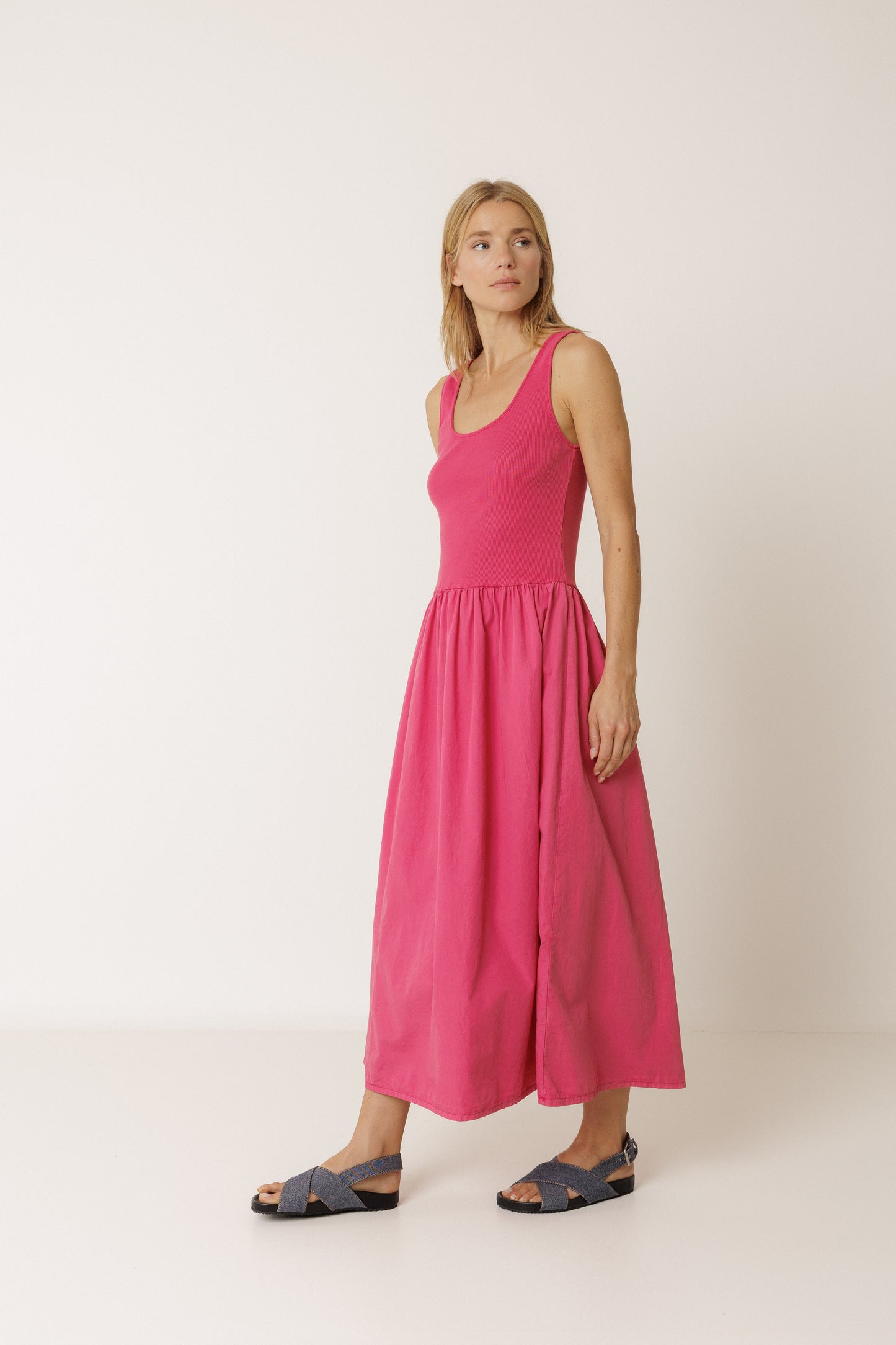 Indi & Cold Combination Poplin Dress Pink