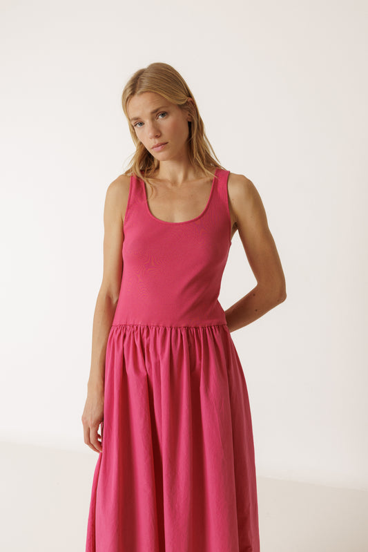 Indi & Cold Combination Poplin Dress Pink