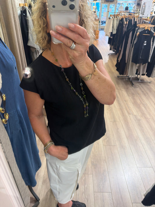 Naya Round Neck Waffle Top With Cut Out At Shoulder Black