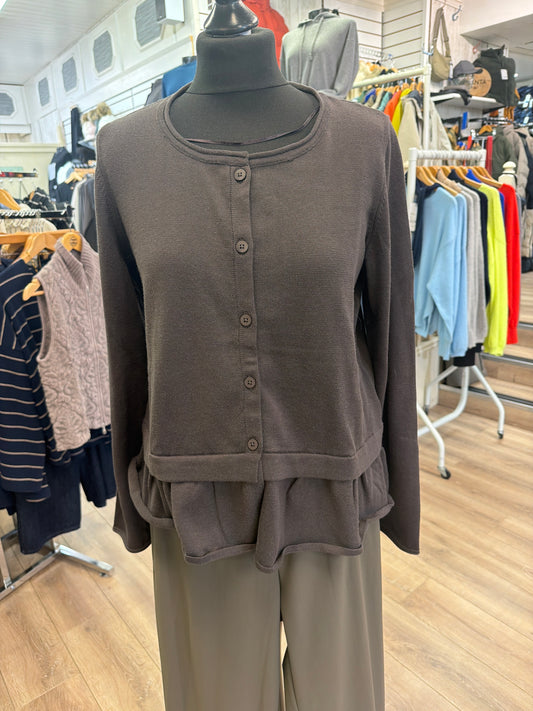 Amber & Moon Cardigan with Frills Brown