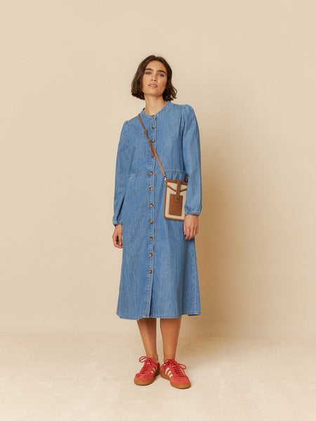 INDI & COLD WASHED-EFFECT DENIM DRESS