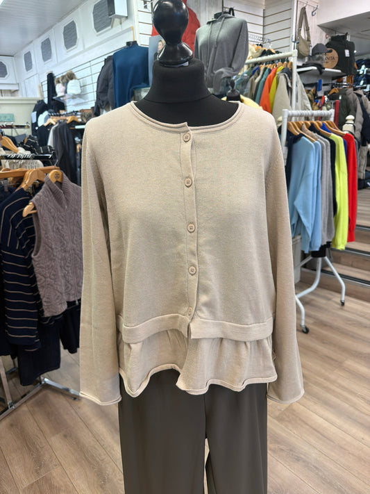 Amber & Moon Cardigan with Frills Pebble