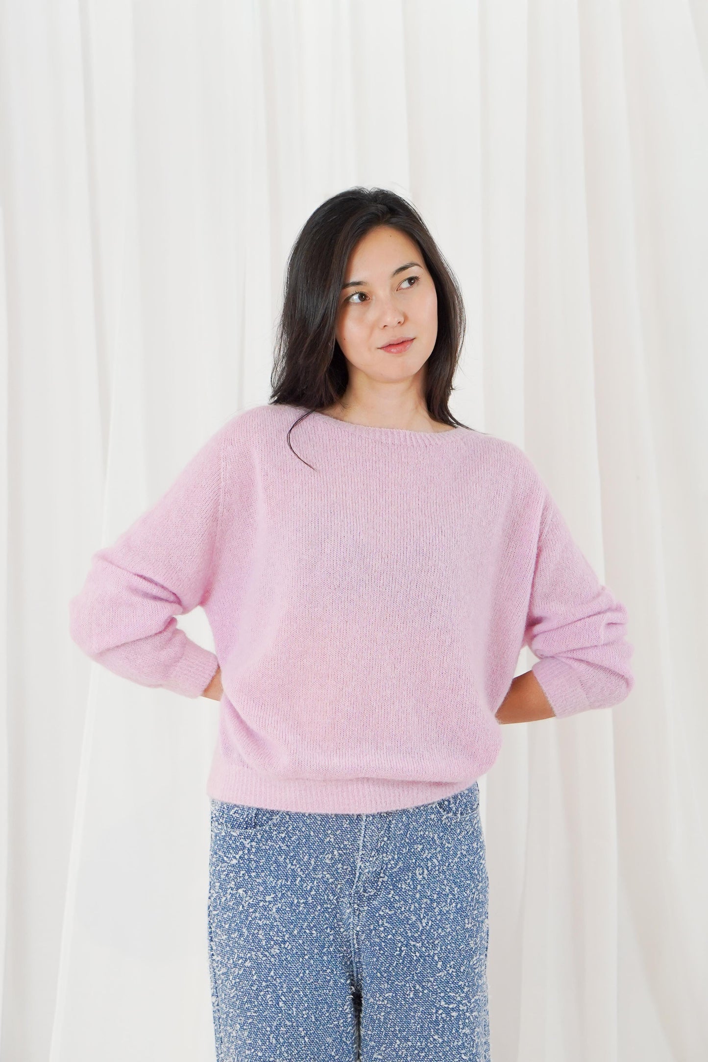 TWNS Sanibel long sleeve boat-neck sweater Bubblegum
