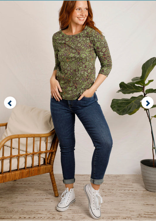 Weird Fish Pinto 3/4 sleeve Tshirt- Green