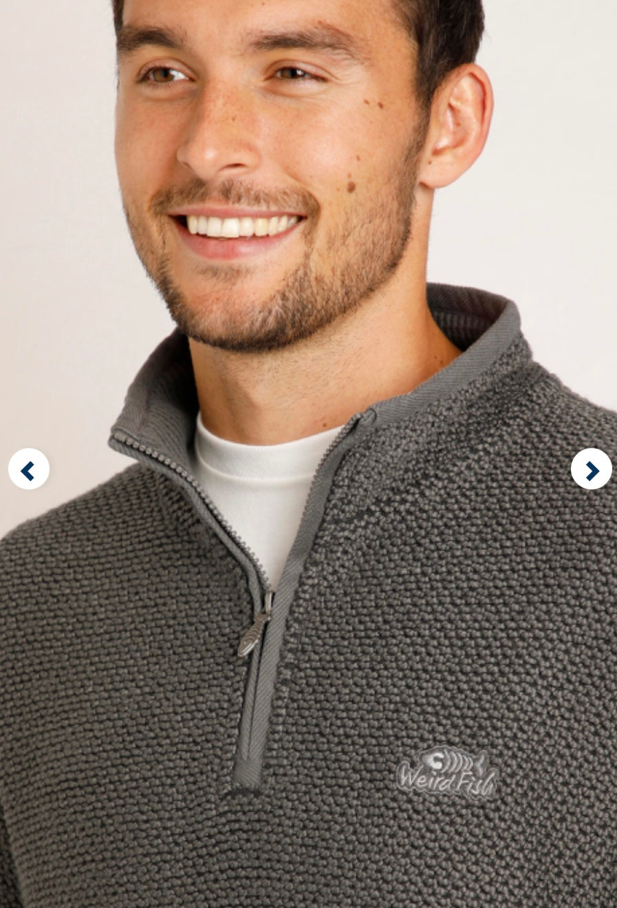 Weird Fish 1/4 Zip Stern Macaroni- Dark Grey