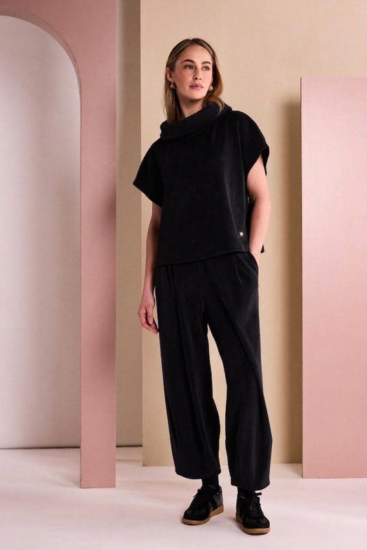Naya Soft Ribbed Cowl Neck Top With Zip Black