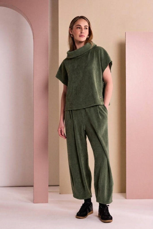 Naya Soft Ribbed Cowl Neck Top With Zip Thyme