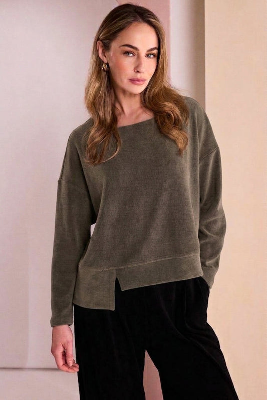 Naya Soft Ribbed Round Neck Top Thyme