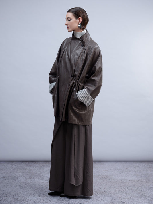 HAAKO Faux Leather Coat Cocoa