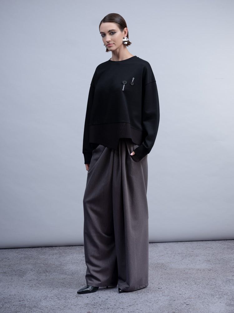 HAAKO Button Sweater  Black