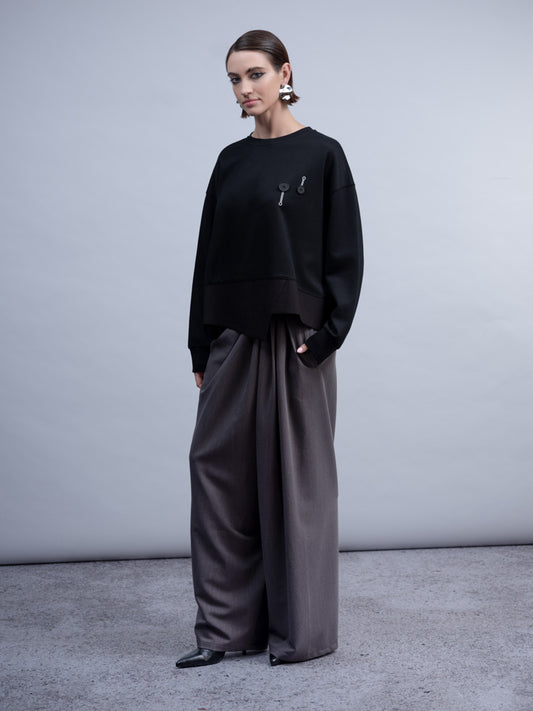 HAAKO Button Sweater  Black