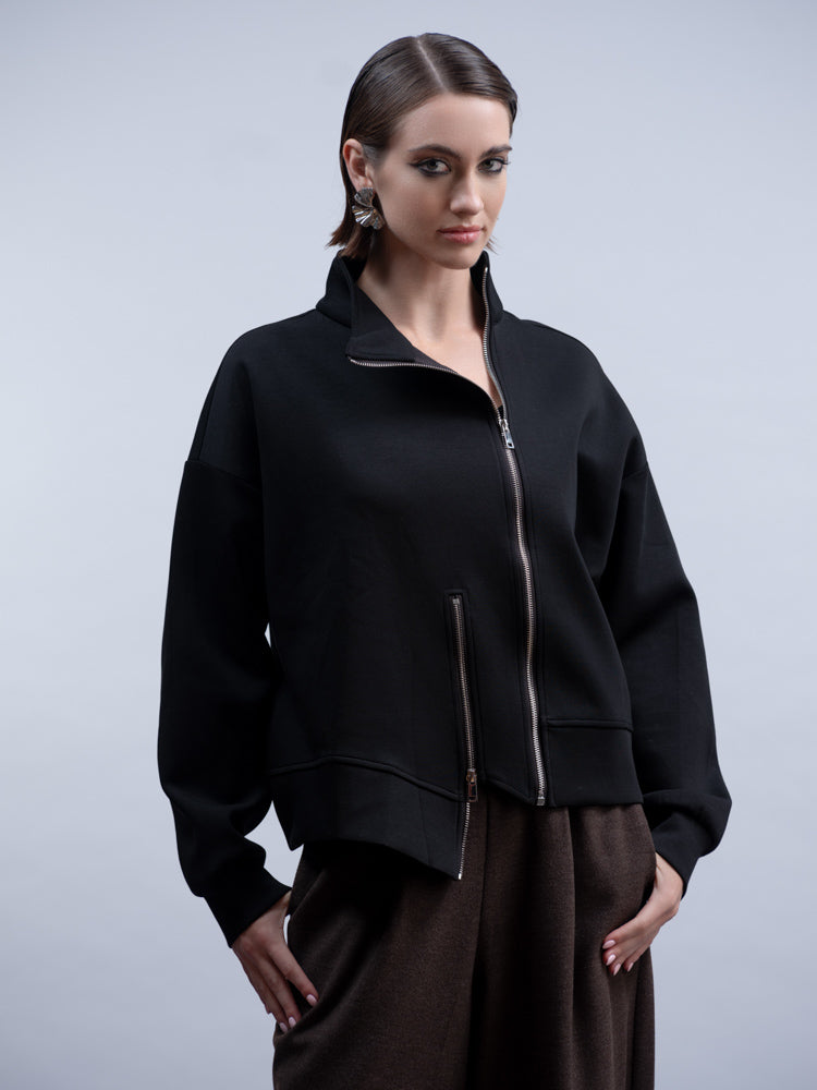 Haako Black Asymmetric Two Zip Jacket