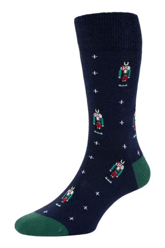 HJ434 Xmas Nutckrackers Navy Socks