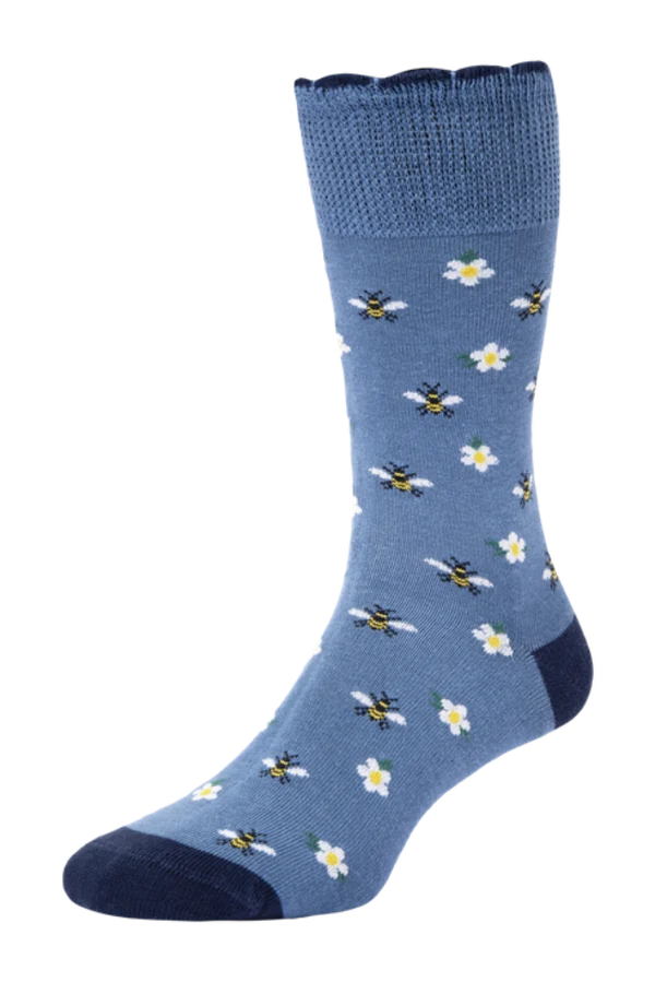 HJ505 Ladies Bee Deep Blue Comfort Top Sock