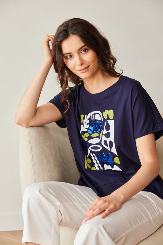 Peruzzi Print Front T-Shirt Navy