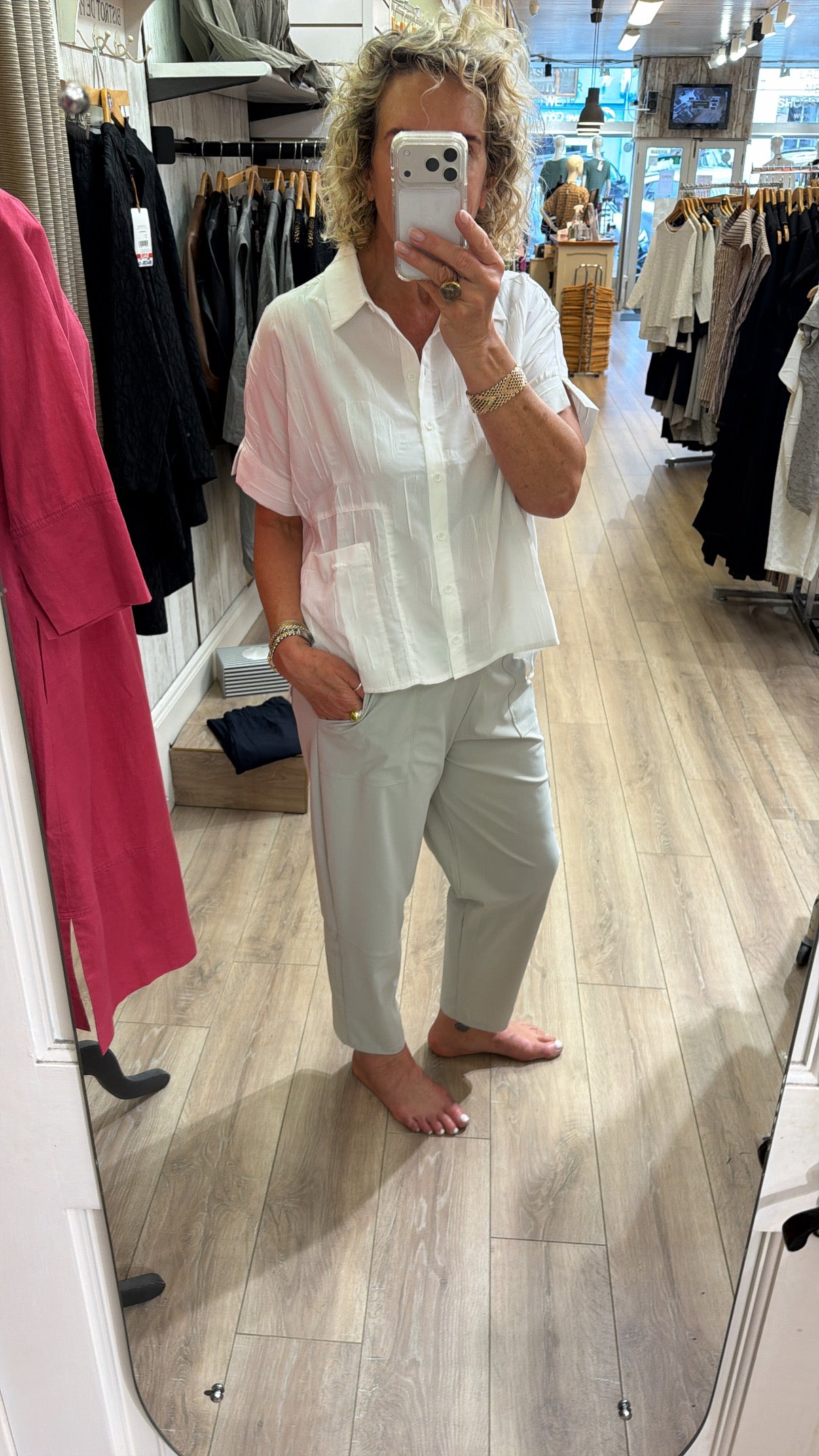 Naya Short Blouse with Front Pocket Detail Off White
