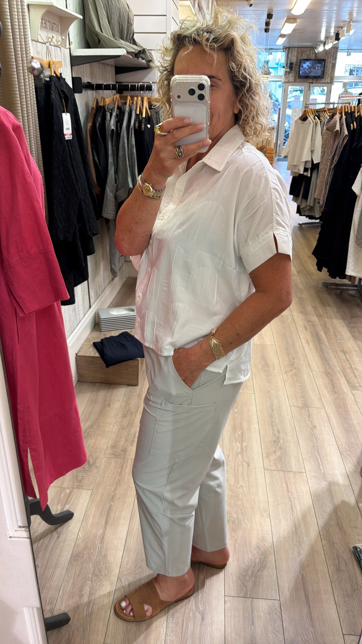 Naya Short Blouse with Front Pocket Detail Off White