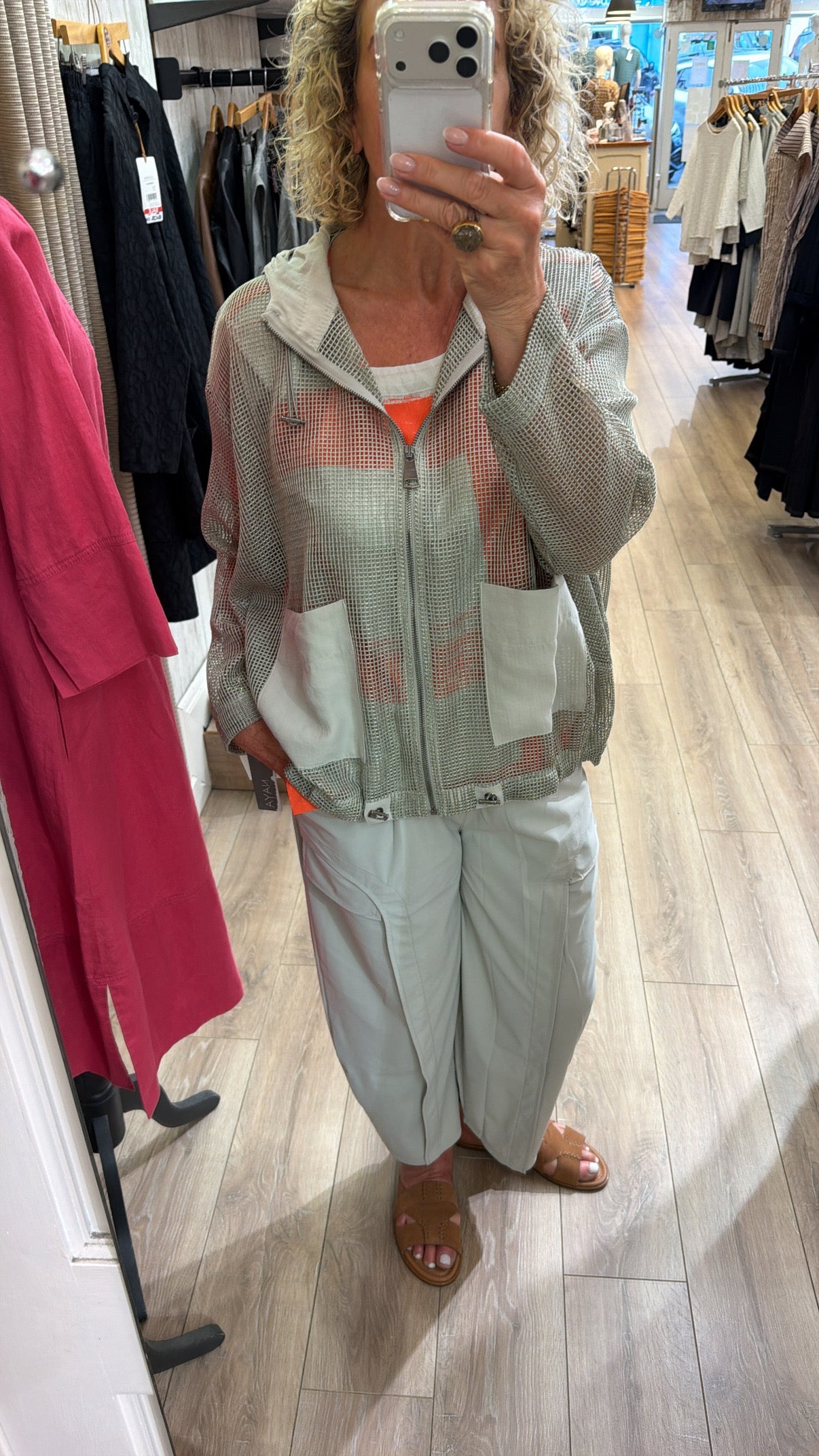 Naya Mesh Hooded Top with Drawstring Hem and Contrast Pockets