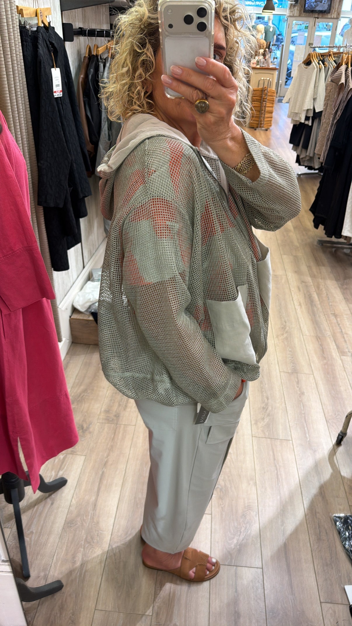 Naya Mesh Hooded Top with Drawstring Hem and Contrast Pockets