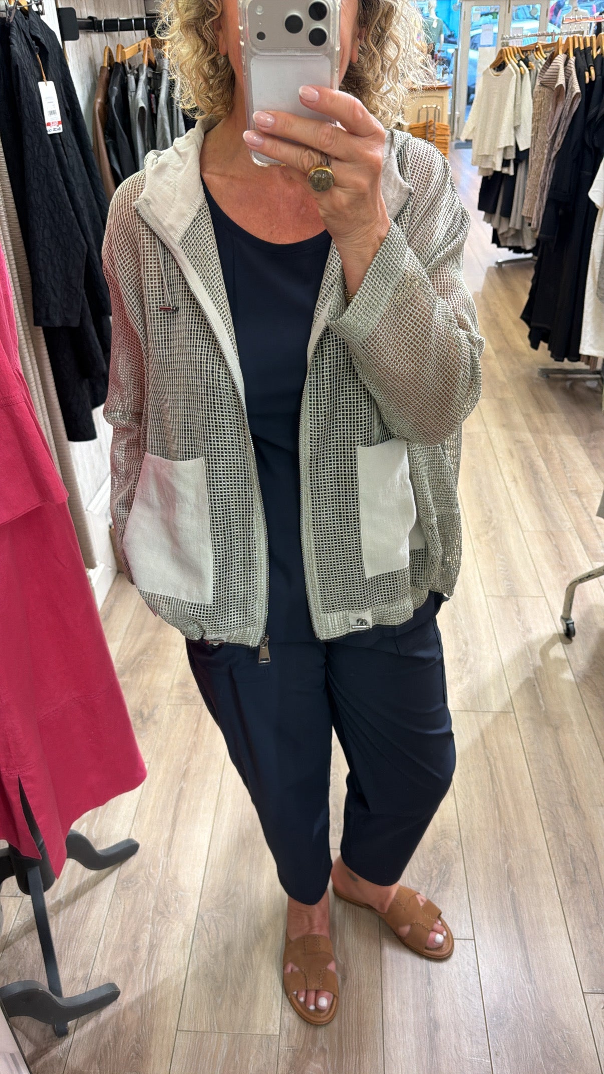 Naya Mesh Hooded Top with Drawstring Hem and Contrast Pockets