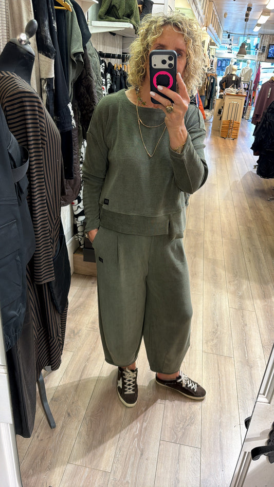 Naya Soft Cord Trouser With Binding Hemline Army