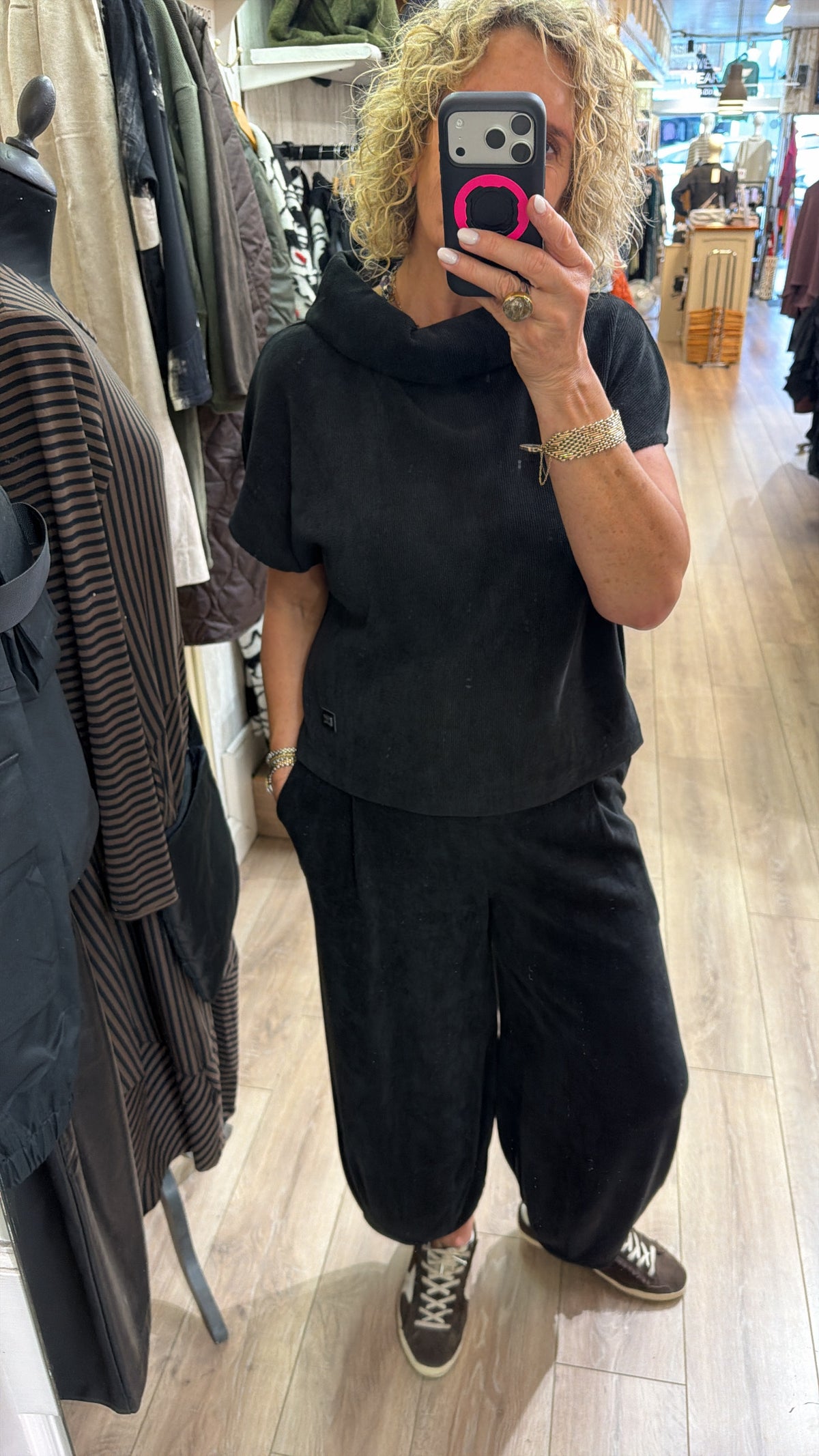 Naya Soft Ribbed Round Neck Top Black