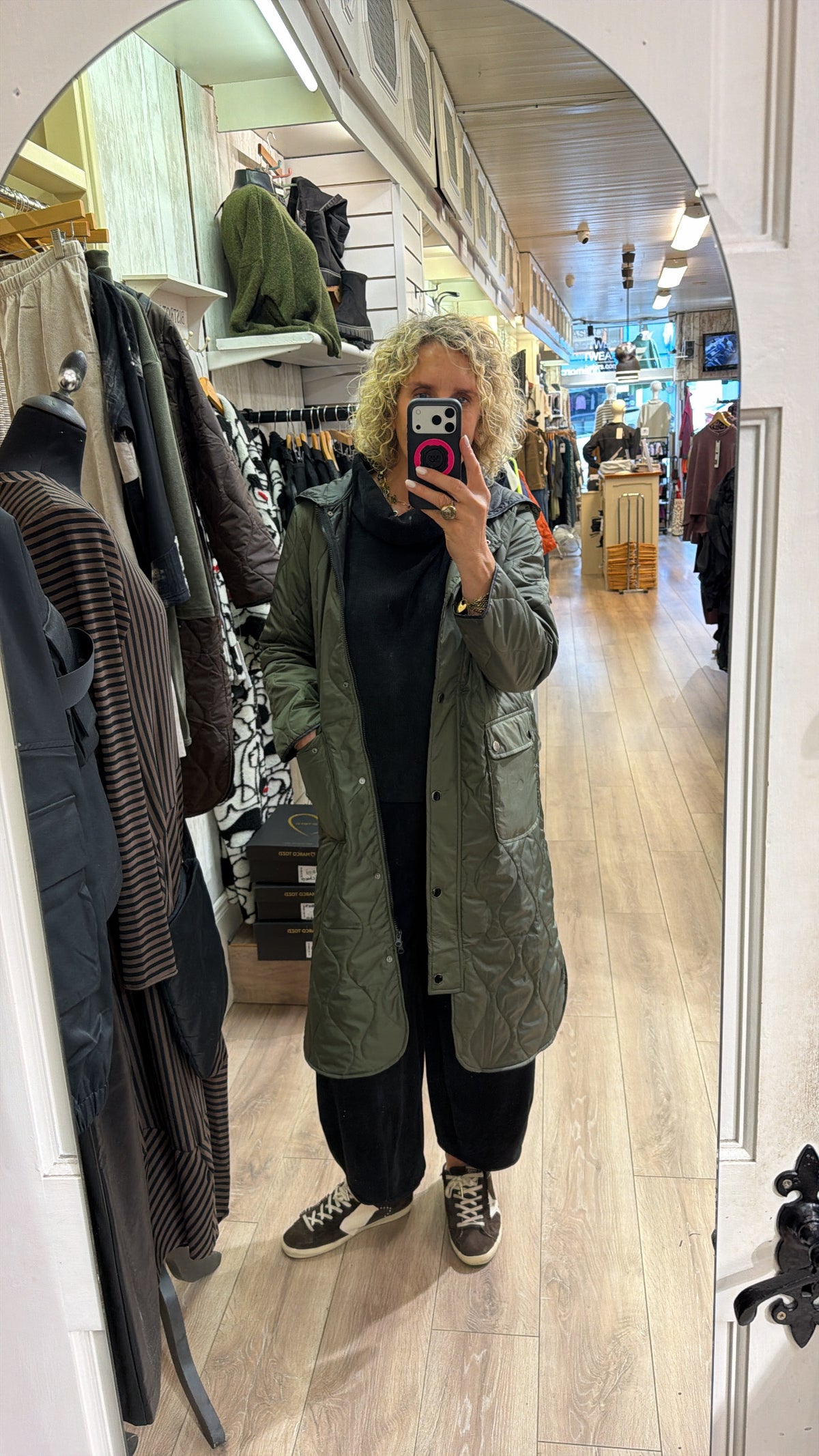 Naya Padded Coat With Pocket And Stud Detail Thyme