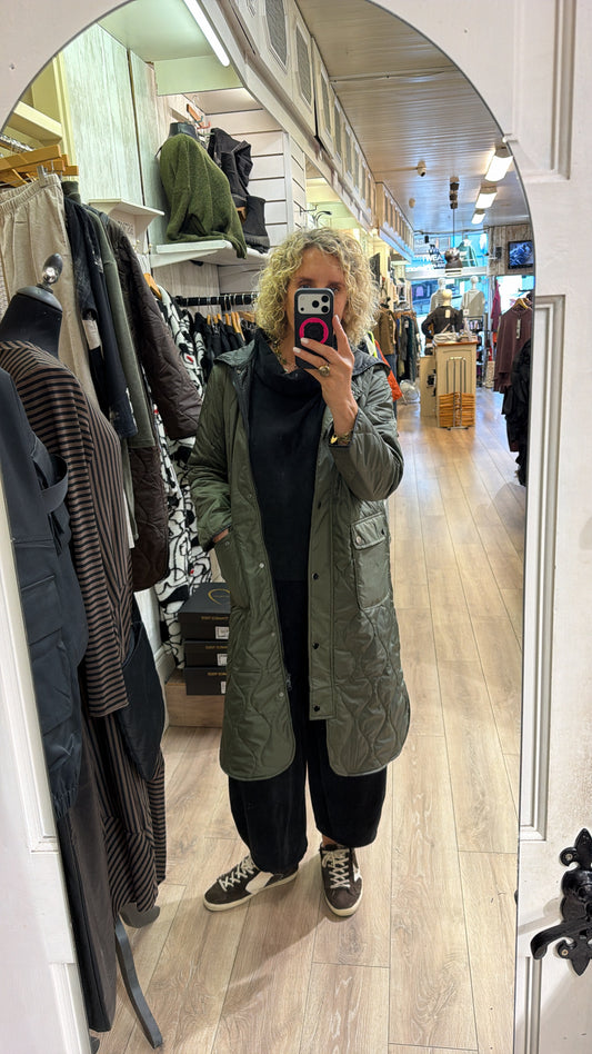 Naya Padded Coat With Pocket And Stud Detail Thyme