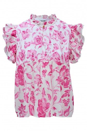 Salsa Ruffle Print Blouse-Pink