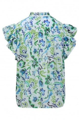 Salsa Ruffle Print Blouse- BLUE