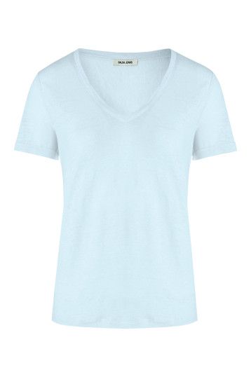 Salsa Linen V-Neck T-Shirt- Blue