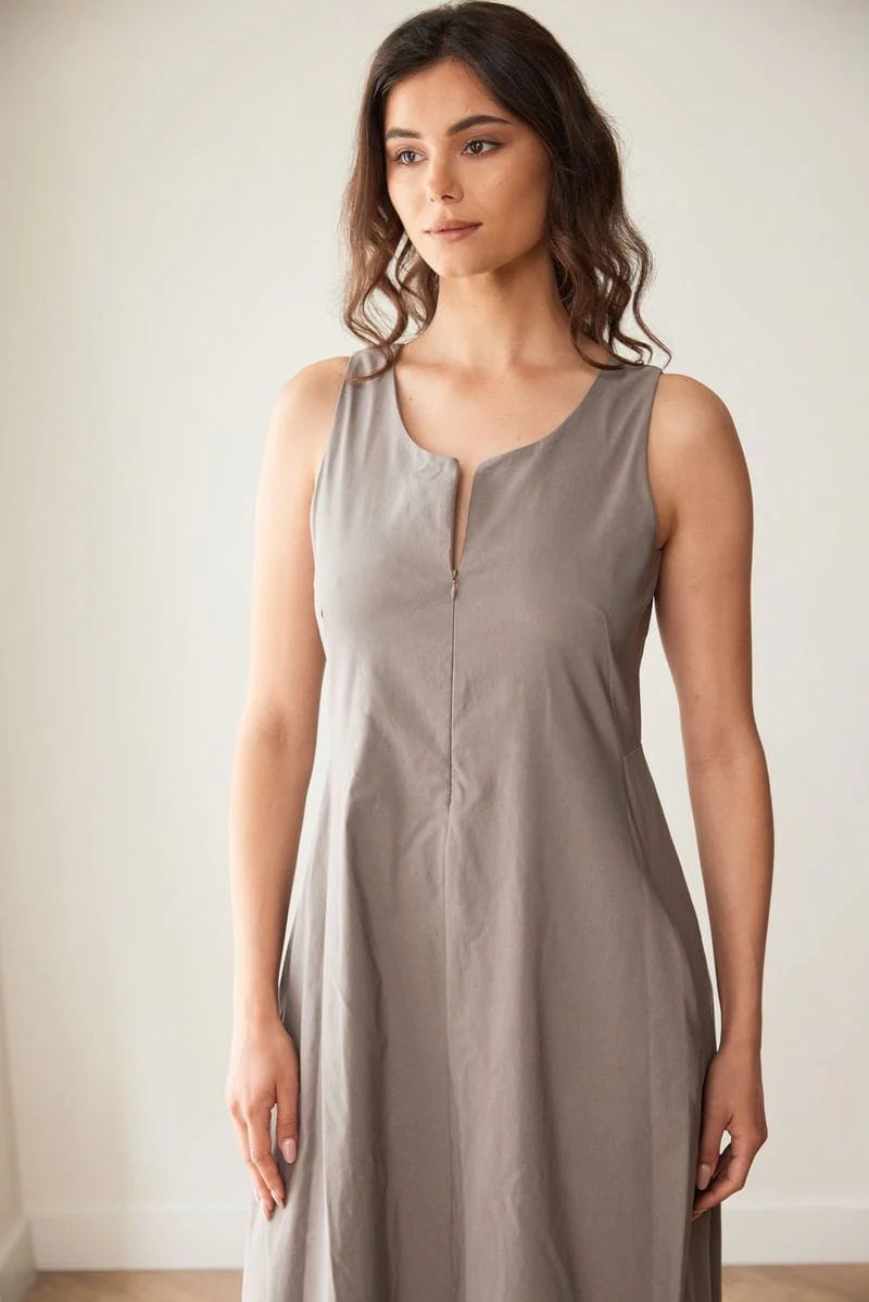 Peruzzi Zip Sleeveless Dress Taupe