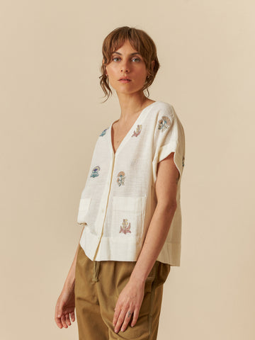 INDI & COLD MULTI-COLOR EMBROIDERED SHIRT CREAM