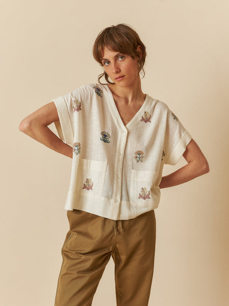 INDI & COLD MULTI-COLOR EMBROIDERED SHIRT CREAM