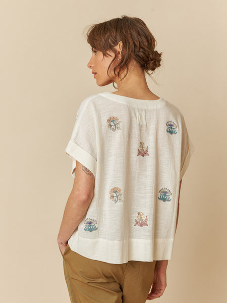 INDI & COLD MULTI-COLOR EMBROIDERED SHIRT CREAM