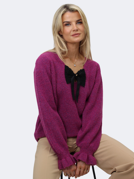 Kate & Pippa Bliss Bow Knit Jumper In Plum