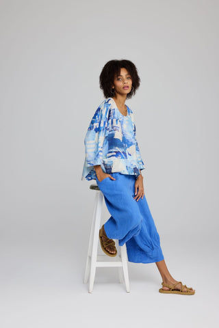 Luukaa Linen Trouser with Slit Blue