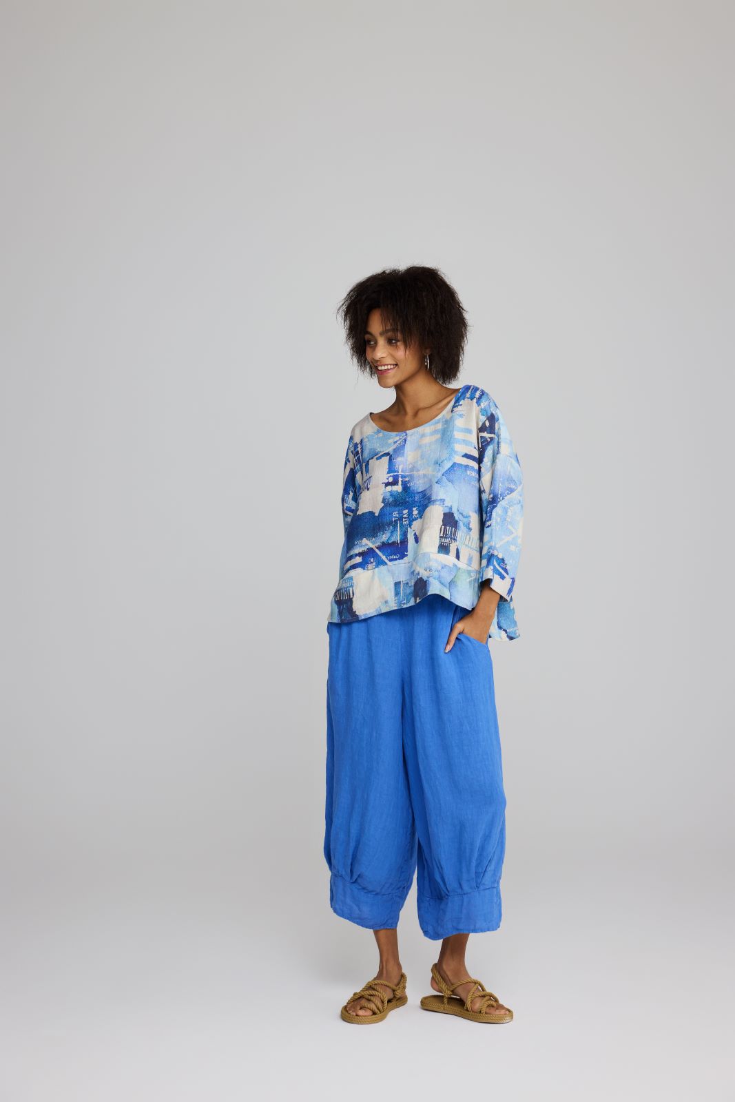 Luukaa Linen Trouser with Slit Blue