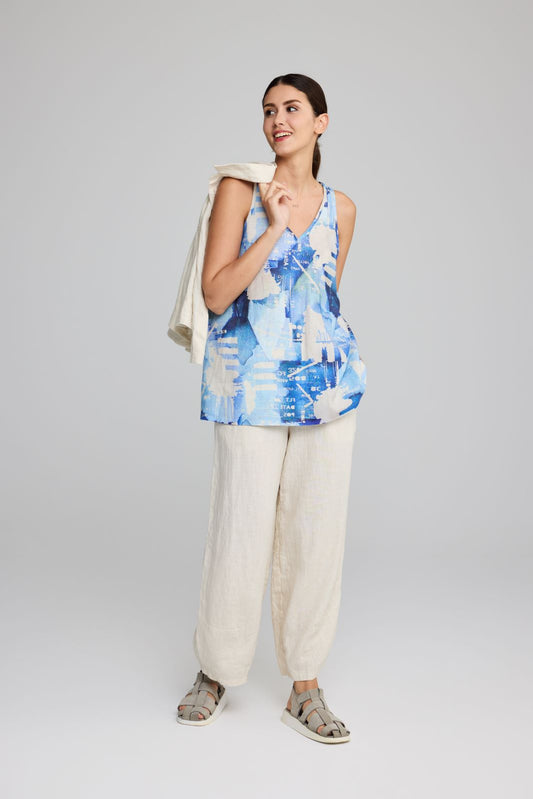 Luukaa V-Neck Linen Top Blue