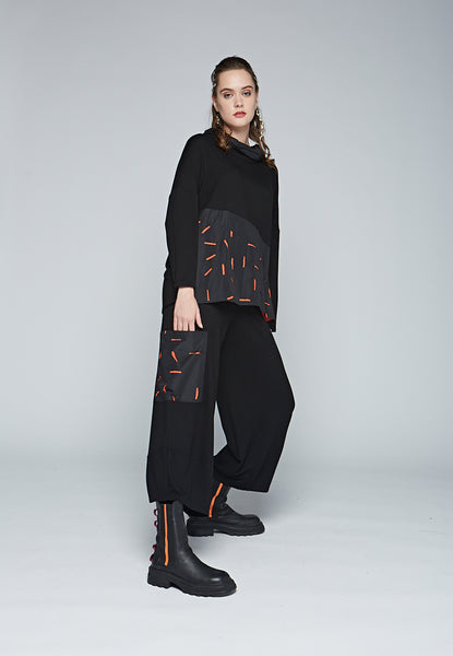 Luukaa Trousers With Pocket- Black/Orange Pocket