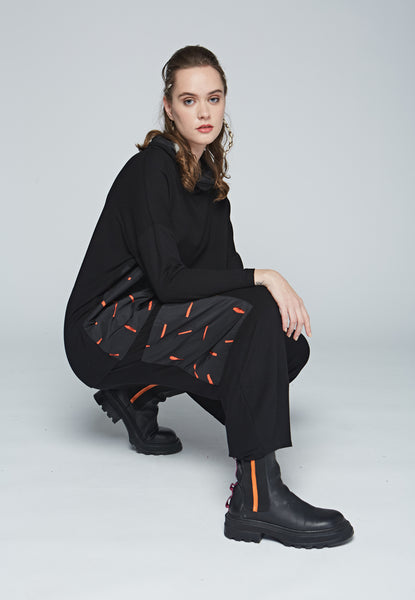 Luukaa Trousers With Pocket- Black/Orange Pocket