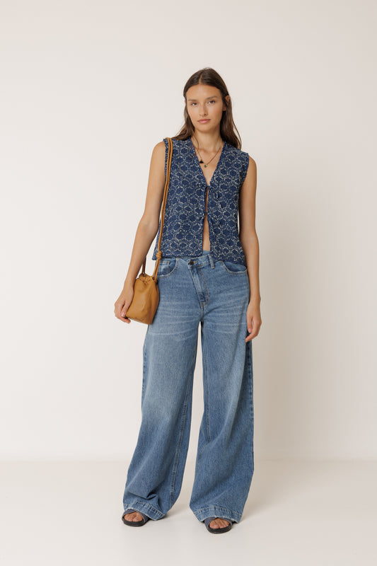 Indi & Cold Vest With Tie Detail Indigo