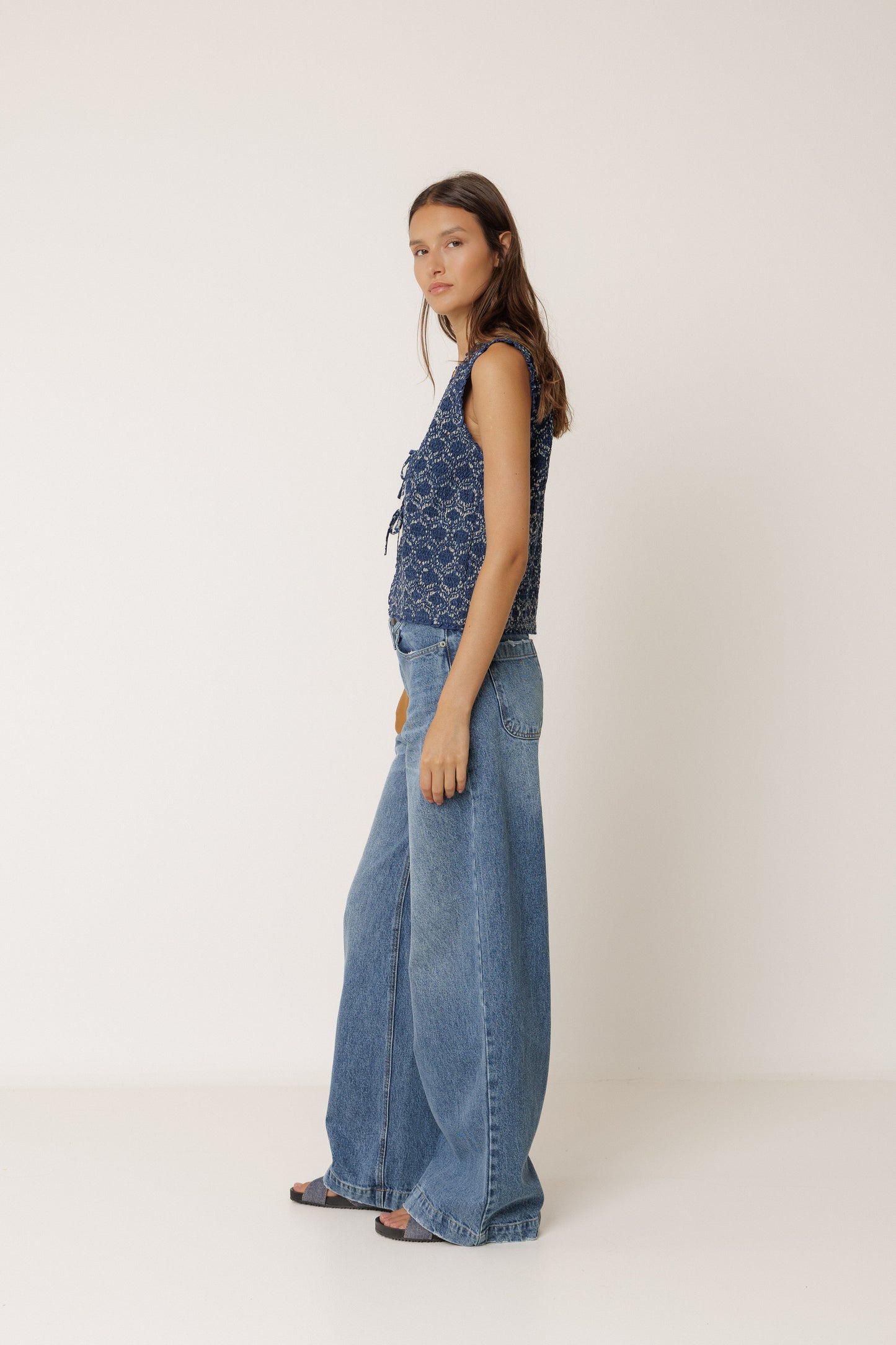 Indi & Cold Vest With Tie Detail Indigo