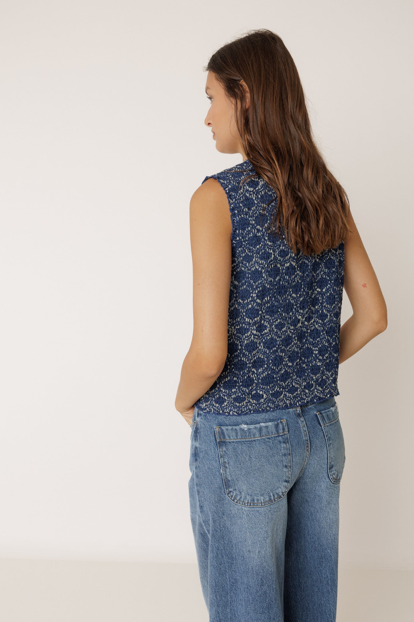 Indi & Cold Vest With Tie Detail Indigo